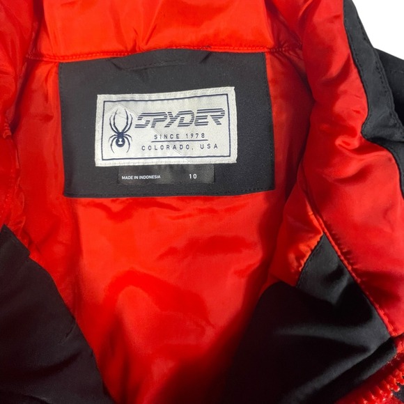 Spyder Boys Ski Jacket Size 10 Black Grey Orange Camo Full Zip Winter Coat - Picture 3 of 9